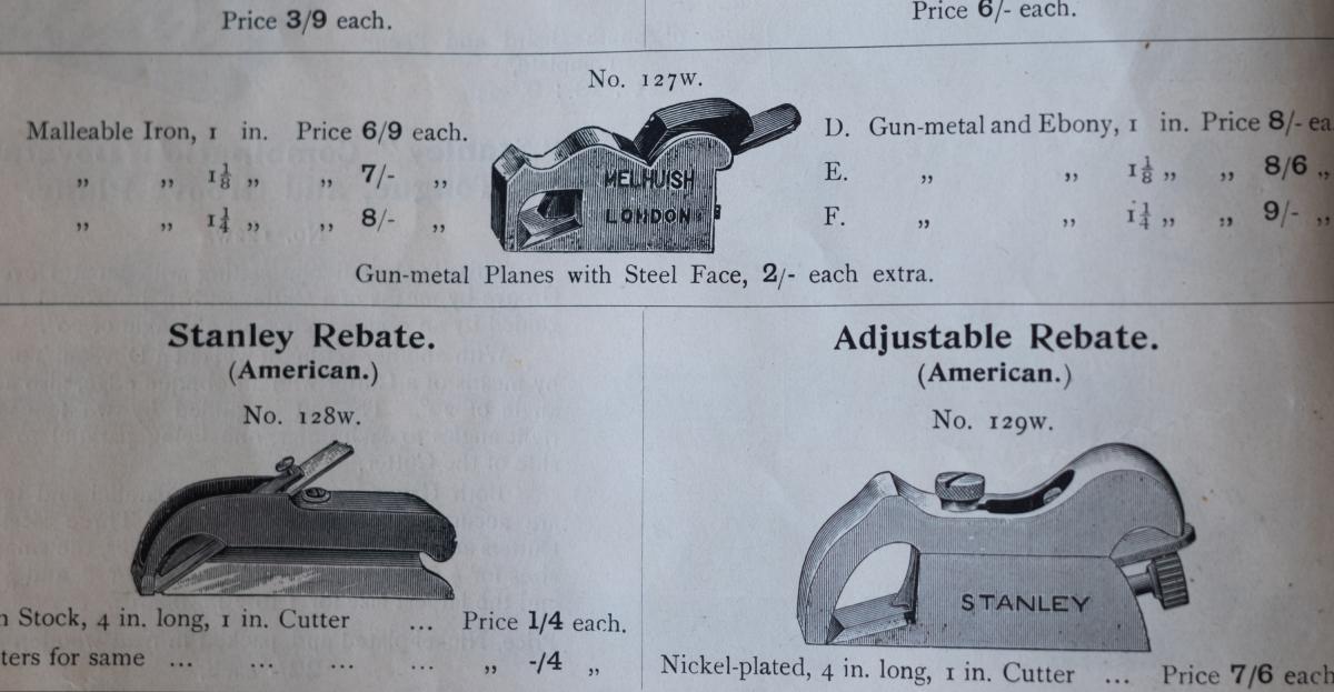 House brand infill planes in the Rd. Melhuish 1912 catalog