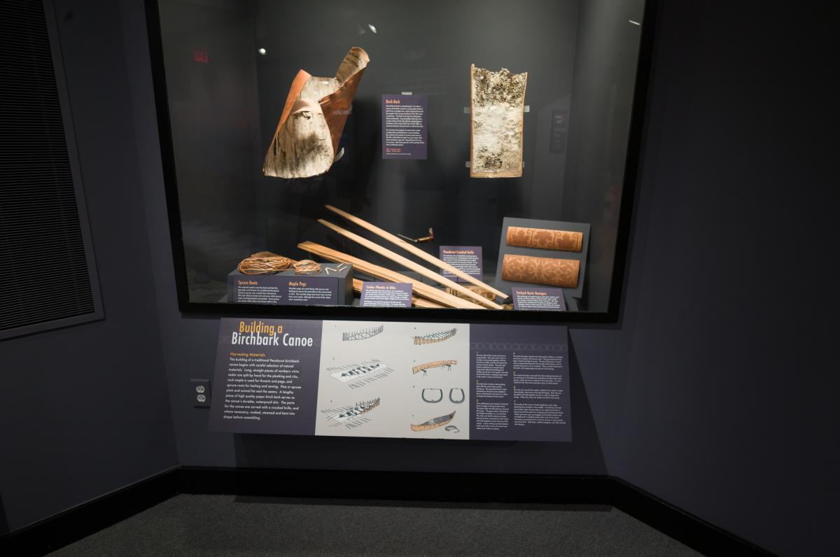 Exhibit of materials used in building a Birchbark canoe