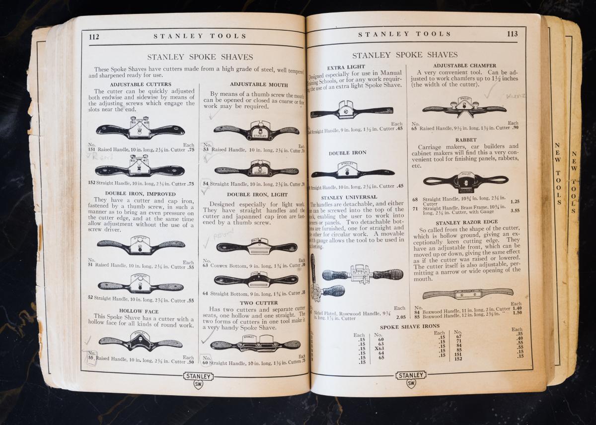 The spokeshave pages from the 1930 catalog