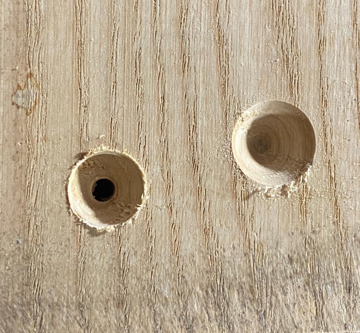 Countersink with pilot hole on the left