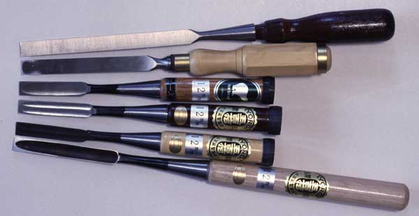 Different types of chisels from the back