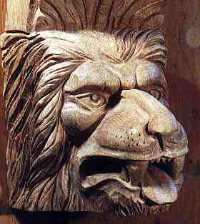 A lion carving by Chris Pye