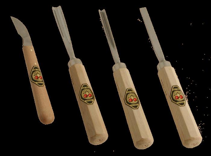 Set of 4 Small Two Cherries Carving Tools
