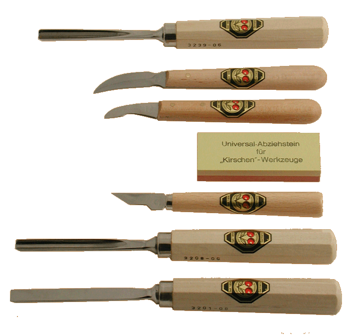 Set of 6 Small Two Cherries Carving Tools with Stone