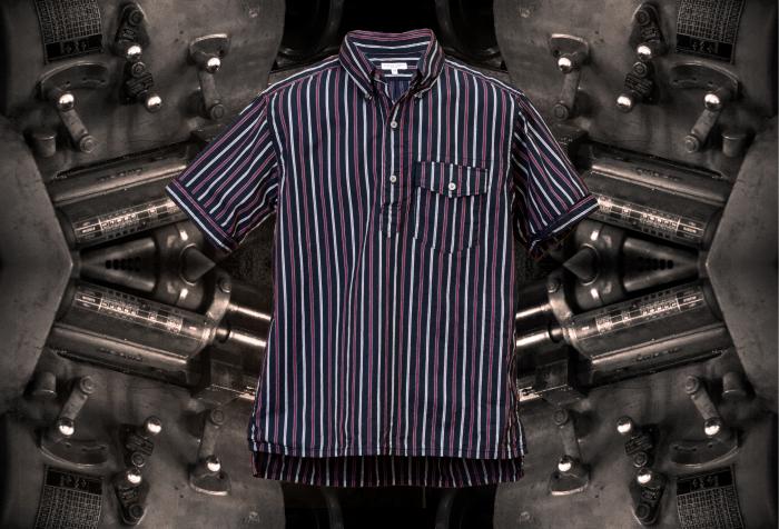 Engineered Garments  - Popover Shirt - Dk Navy/Burgundy Regimental Stripe