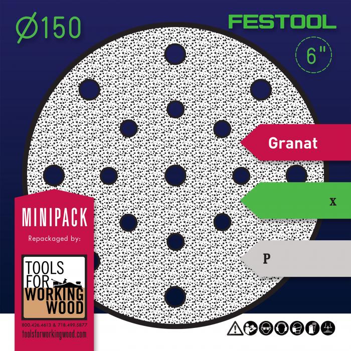 Festool Granat - Mini Packs of 6&quot; 150mm Diameter Sanding Disks