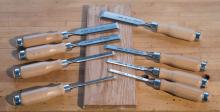 Both Sets - 8 Chisels (6mm 1/4", 12mm 1/2", 20mm 3/4", 26mm 1" and 8mm 5/16”, 10mm ⅜", 16mm ⅝" and 32mm 1-¼")