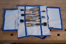 Set of 6 Richter chisels in a canvas roll (1/8" 3mm, 1/4" 6mm, 3/8" 10mm, 1/2" 13mm, 3/4" 19mm, 1" 25mm)