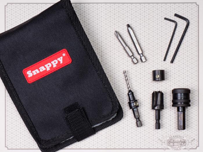  alt="Deluxe Countersink Set in Belt Clip Pouch
Includes: 4- 3/8&quot; Countersinks, 1- 3/8&quot; Tapered Plug Cutter, 2- 2&quot; Driver Bits (#2 SQ + #2 PH), 1- Quick Change Chuck &amp; 1/8&quot; Hex Key(#48010)"